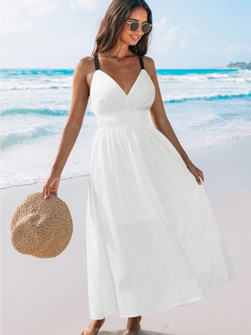 Cupshe Glow Figure White Maxi Dress with Black Straps